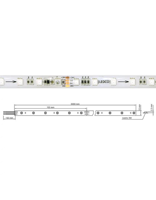 Bande Ledco Bande LED 72W Multicolore RGBD 24VCC IP65 5 mètres SL72RGBD65