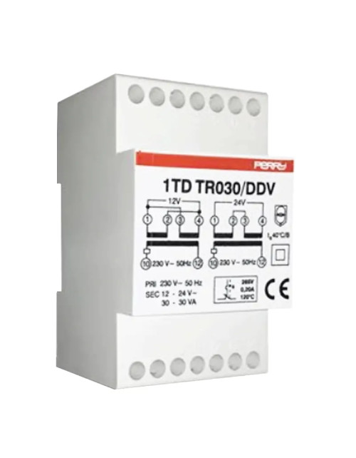 Transformador Perry 30VA salidas 12-12-24V 3 DIN 1TDTR030/DDV