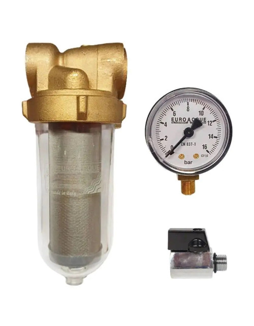 Euroacque Lindonud 1/2" self-cleaning cyclone water filter with pressure gauge