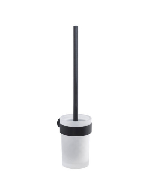 Wall mounted toilet brush holder Gedy Pirenei matte black glass PI33-03-14