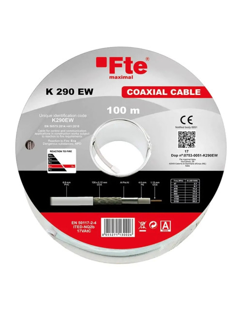 Cable Coaxial TVSAT FTE 6,8 mm en PVC bobina de 100 metros K290EW