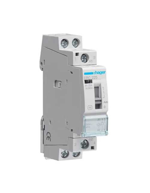 Contactor Hager 25A 2NO 230VAC 1 módulo de interruptor manual ERC225