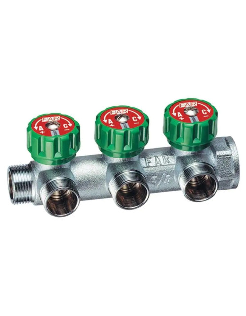 Far 3850 MF Collecteur 3 voies 3/4" avec arrêts manuels 3850 34