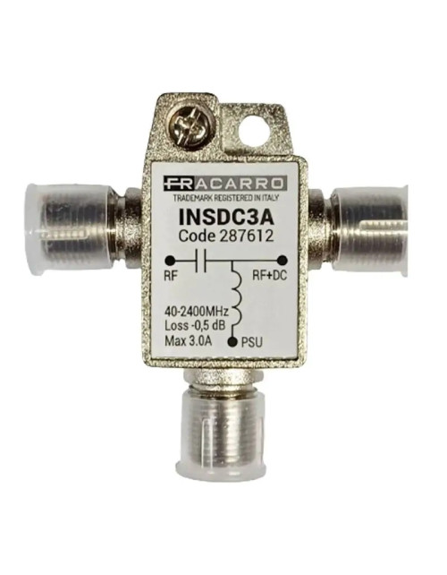 Insertador de alimentación Fracarro con conector F hembra de corriente 3A 287612