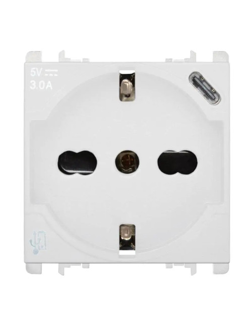 Prise Schuko P40 Urmet Simon Nea 250V avec USB 5V 3A Blanc 10312/2.B