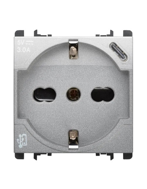 Schuko socket P40 Urmet Simon Nea 250V with USB 5V 3A Aluminum 10312/2AL