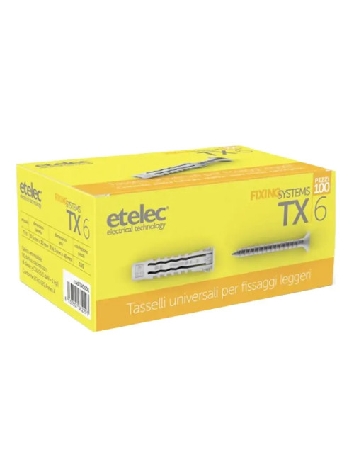 Etelec anclajes nylon con tornillos 6X30mm 100 piezas TA0001