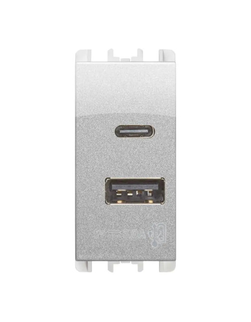 Presa USB Urmet Simon Nea con 2 uscite USB frontali 5V 3A Alluminio 10331AL