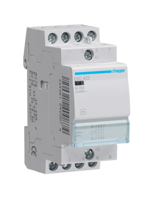 Contactor Hager 25A 4NA 230VAC 2 módulos ESC425