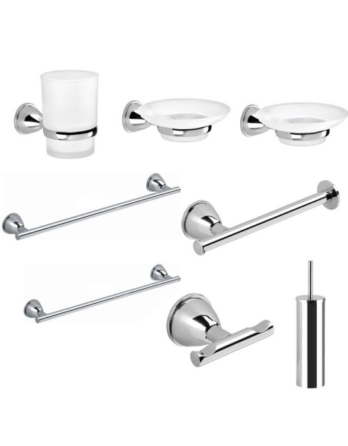 Set of 8 Gedy Genziana wall-mounted bathroom accessories in polished chrome GE99-13