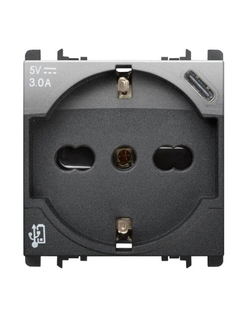 Schuko socket P40 Urmet Simon Nea 250V with USB 5V 3A Dark Steel 10312/2AC